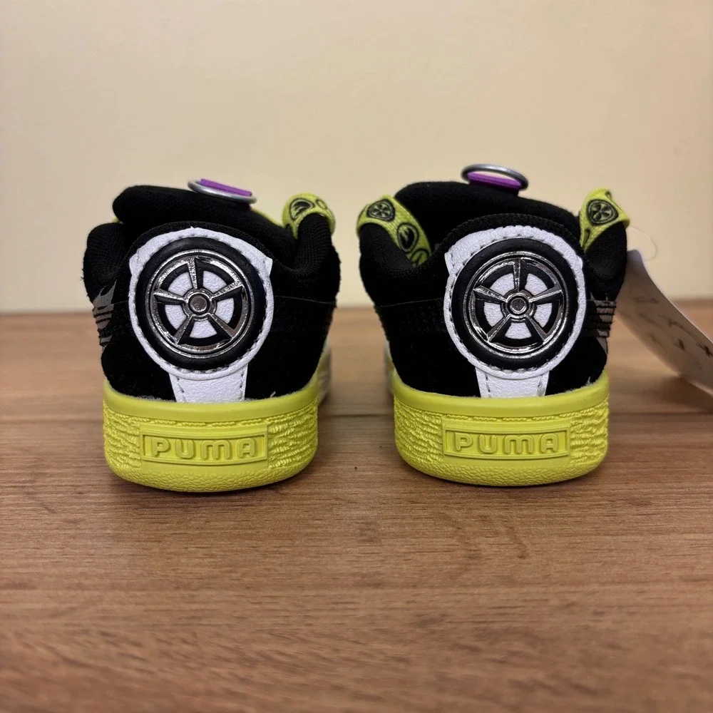 NEW PUMA X HOT WHEELS Suede Sneakers Black Lemon Sherbet Kids Size 4C Lace Up